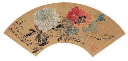 陆抑非 1964（甲辰）年作 牡丹 扇面
